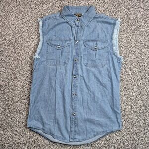 Milwaukee Performance Denim Frayed Cut Off Vest Men's Size Medium Blue Biker